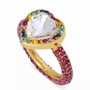 Kurt Geiger Gold Ring with Multicolor Accents Sz 7 New